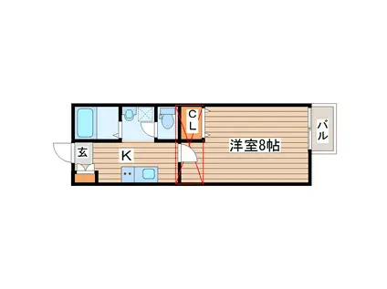 ブルーリーフII(1K/2階)の間取り写真