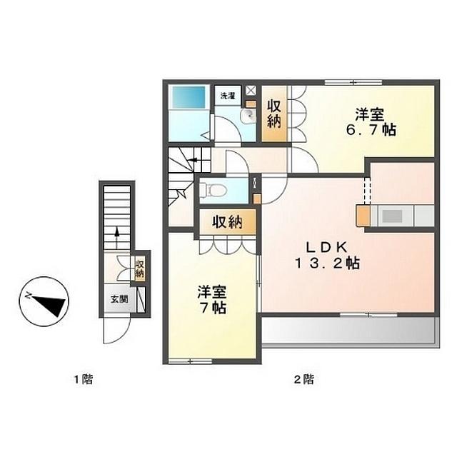 ヴェスパー(2LDK/2階)の間取り写真
