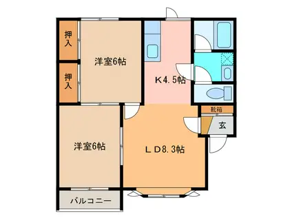 メゾンクレール(2LDK/2階)の間取り写真