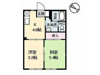 コーポやすらぎ(2K/1階)の間取り写真