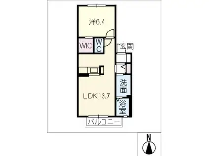 シャーメゾン富良野A棟(1LDK/2階)の間取り写真
