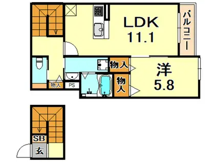 セリシール高羽 南棟(1LDK/2階)の間取り写真