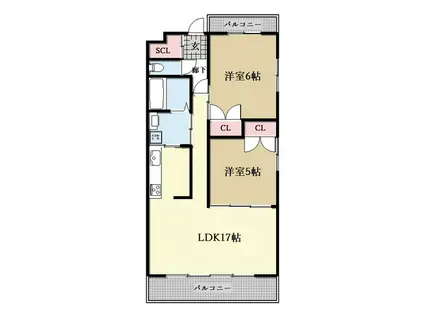 LIVE WELL 滝川(2LDK/7階)の間取り写真