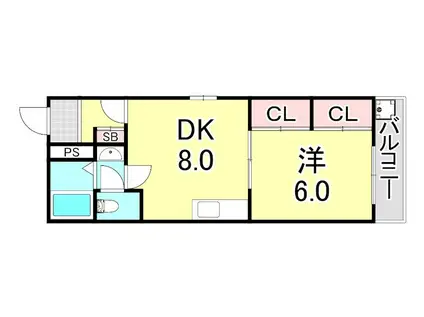 西多聞グリーンハウス(1DK/4階)の間取り写真
