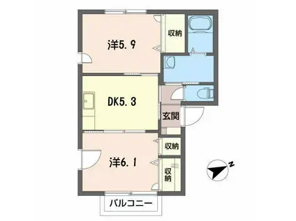 マインドハイムエチュードI(2DK/1階)の間取り写真