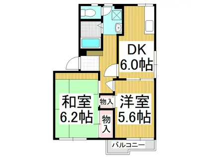 サンスリーゼ北堀(2DK/2階)の間取り写真