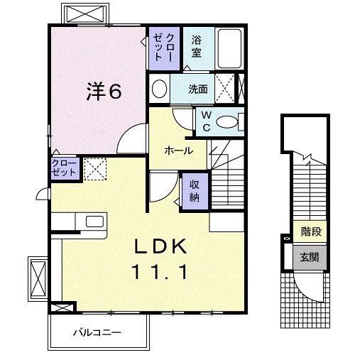 アルメリーナB(1LDK/2階)の間取り写真