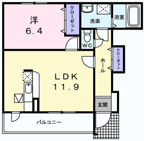 グレイス ヴィラ(1LDK/1階)の間取り写真