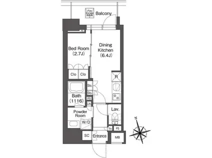 ミリアレジデンス浅草駒形(1DK/3階)の間取り写真