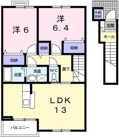 エテルネル B棟(2LDK/2階)の間取り写真