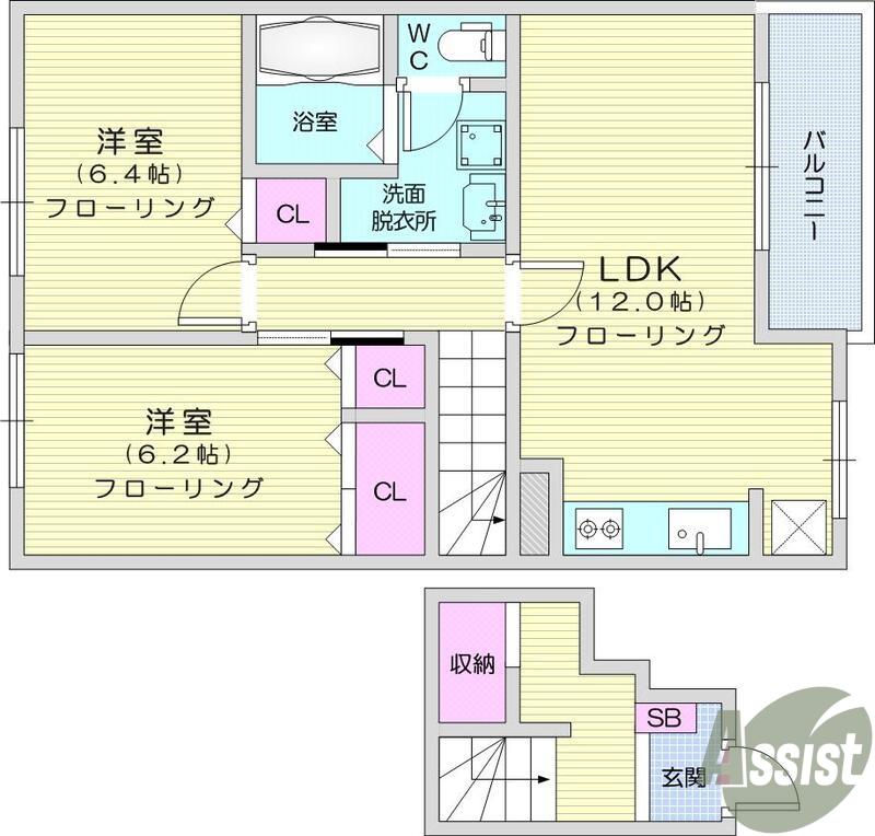 パレシャルマンB(2LDK/2階)の間取り写真