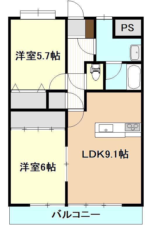 ベロウリベルタ(2LDK/5階)の間取り写真