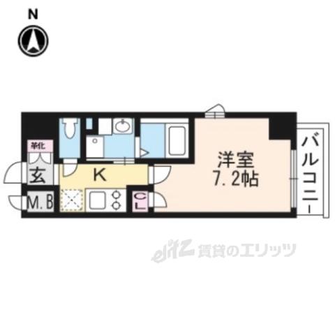 エスカーサ京都四条梅津(1K/7階)の間取り写真