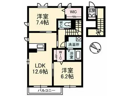 プロヌーブ西本浦B(2LDK/2階)の間取り写真