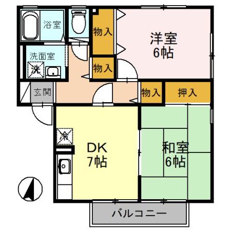 サニーウェル(2DK/2階)の間取り写真