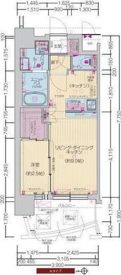 プレサンス江坂ベルフィーヌ(1LDK/9階)の間取り写真