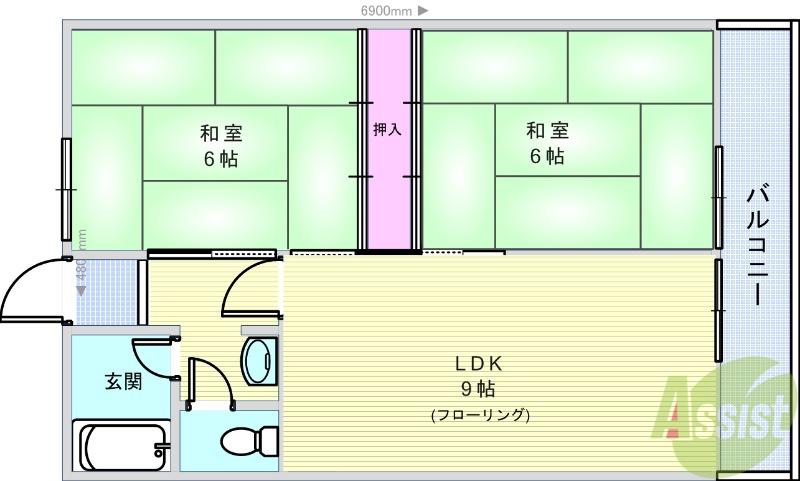 草野マンション8号館(2DK/2階)の間取り写真