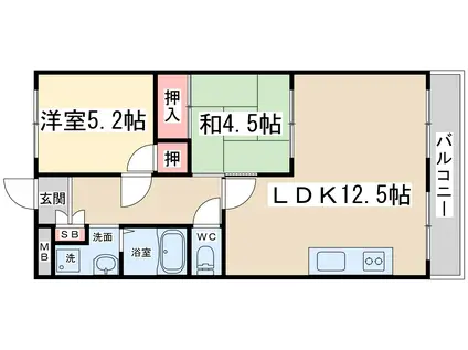 第2サンハイツ(2LDK/4階)の間取り写真