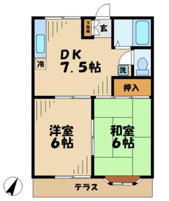 シェラトン南大沢(2DK/1階)の間取り写真