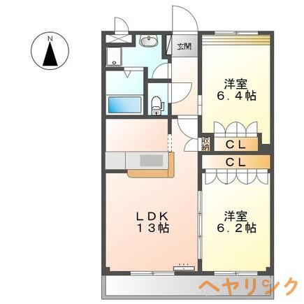 ウエスト クリーク(2LDK/2階)の間取り写真