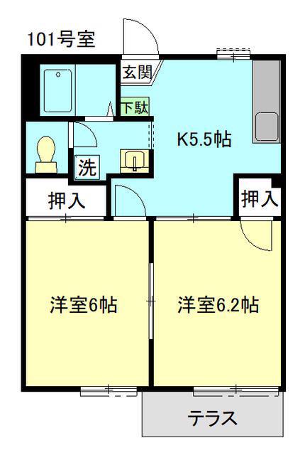 ファミールハイツ(2K/1階)の間取り写真