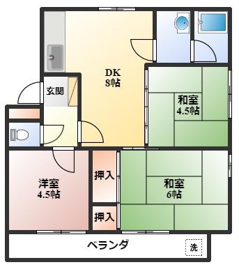 伏田第2ハイツ(3DK/1階)の間取り写真