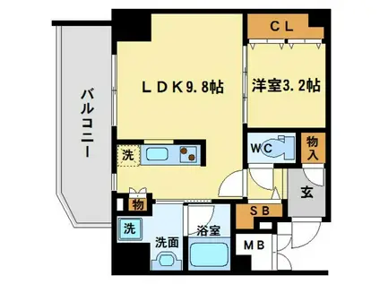 パークフラッツ野田阪神駅前(1LDK/13階)の間取り写真
