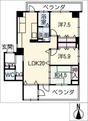 ベルコモン神戸B棟(3LDK/2階)の間取り写真