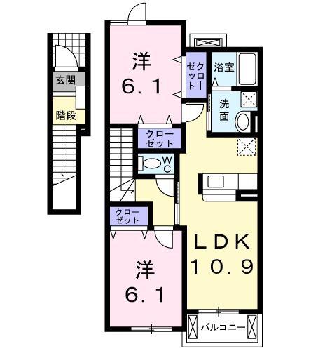 カーサ はぴねすA(2LDK/2階)の間取り写真