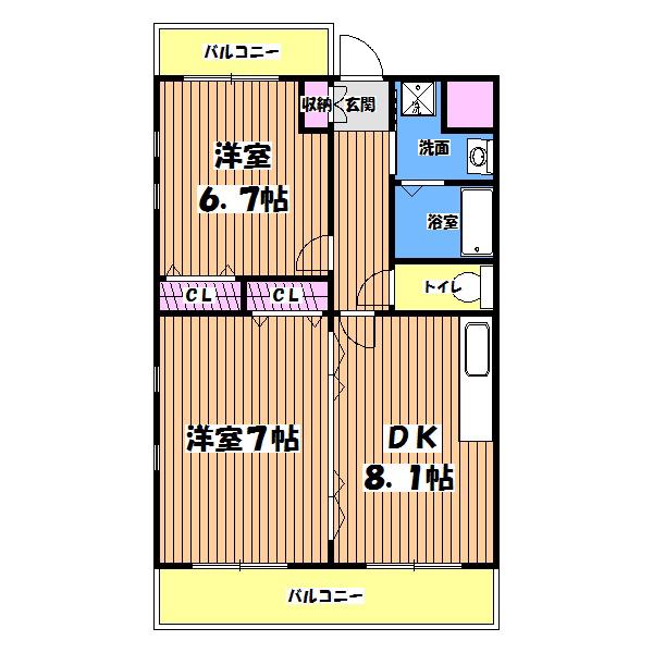 ルーチェ(2DK/3階)の間取り写真