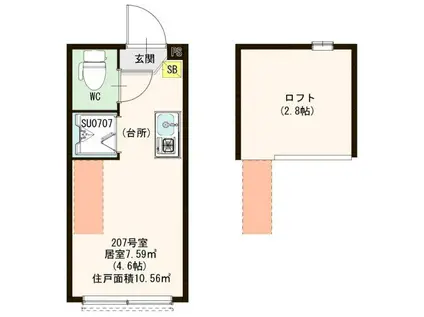 ハーモニーテラス南砂町(ワンルーム/2階)の間取り写真