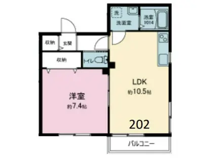 ベステージ鎌倉坂ノ下(1LDK/2階)の間取り写真