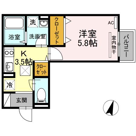 セジュール南町(1K/1階)の間取り写真