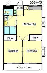 富士見ハイツ第2(2LDK/2階)の間取り写真