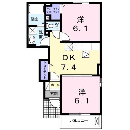 フランA(2DK/1階)の間取り写真