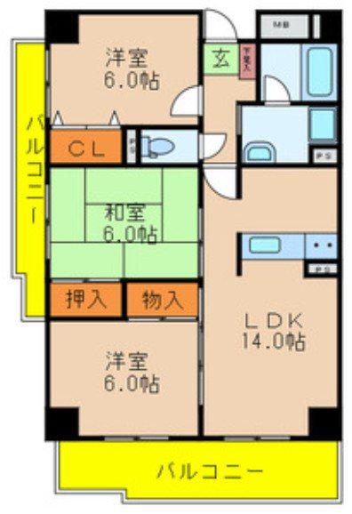 エオリアンハープ(3LDK/7階)の間取り写真