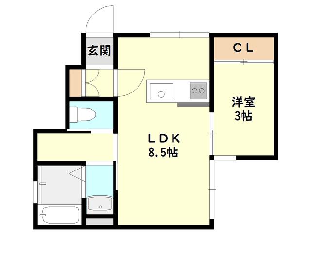 LIFE南万代(1LDK/1階)の間取り写真