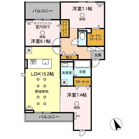 DーROOM新屋敷(3LDK/2階)の間取り写真