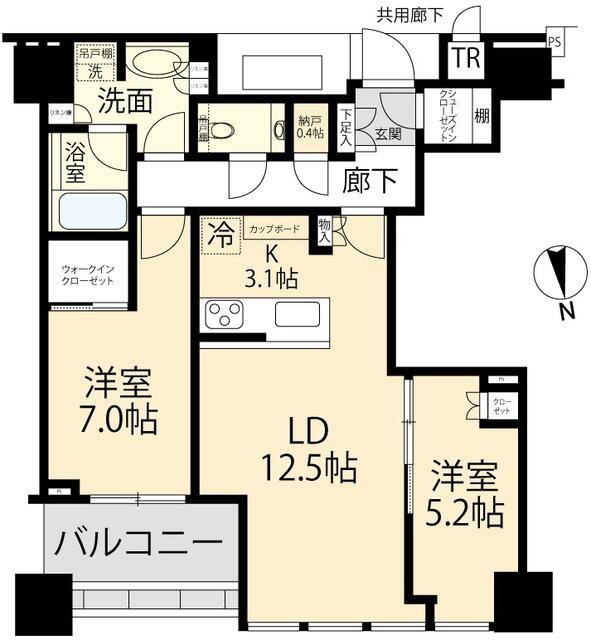 白金ザ・スカイ東棟(2LDK/24階)の間取り写真