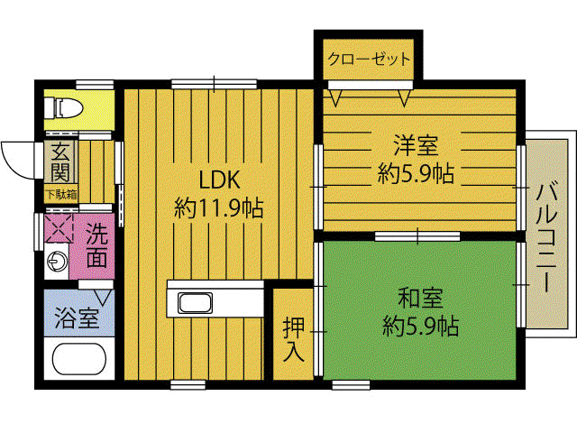 ヴェルコートA(2LDK/1階)の間取り写真