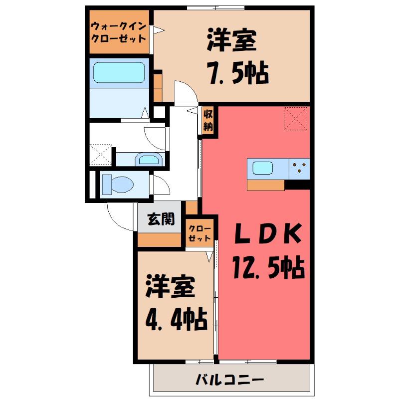 VILLA PATIO(2LDK/2階)の間取り写真