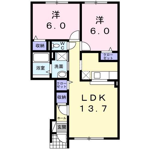 サニーベルレジデンス(2LDK/1階)の間取り写真