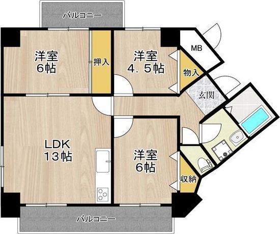 グランブルー宿屋町(3LDK/9階)の間取り写真