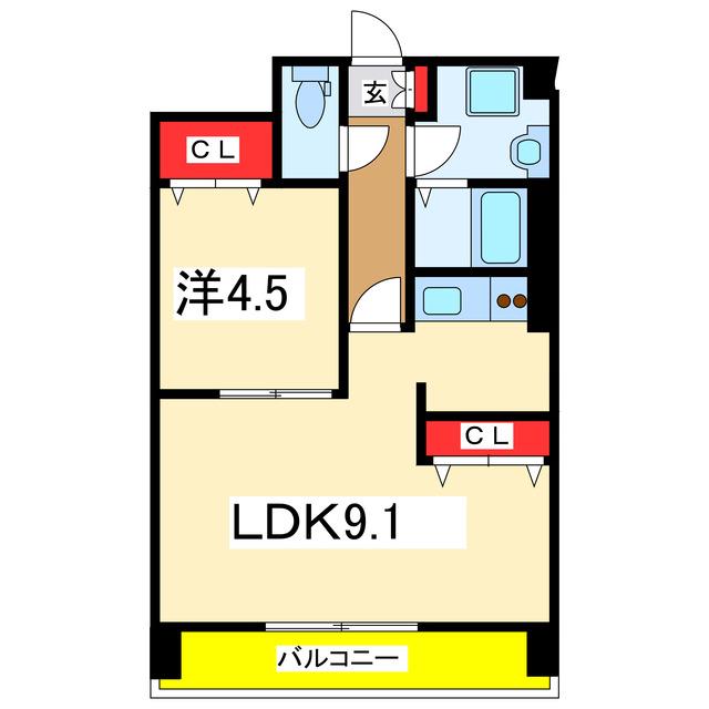 レジュイール東中通(1LDK/4階)の間取り写真