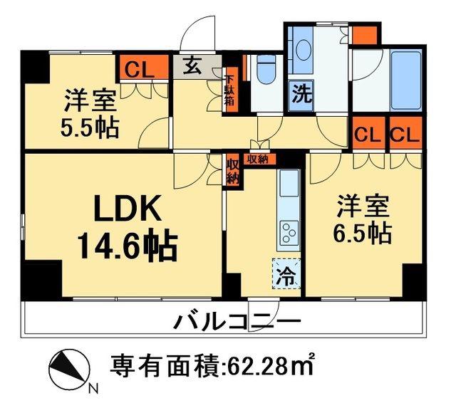 幕張ベイタウンマリンフォート(2LDK/6階)の間取り写真