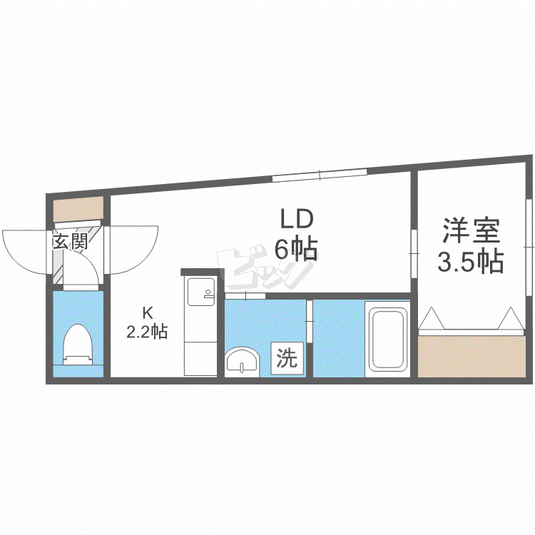 リラクオーレ平岸(1LDK/2階)の間取り写真
