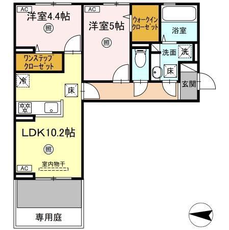 D-ROOM八王寺町(2LDK/1階)の間取り写真