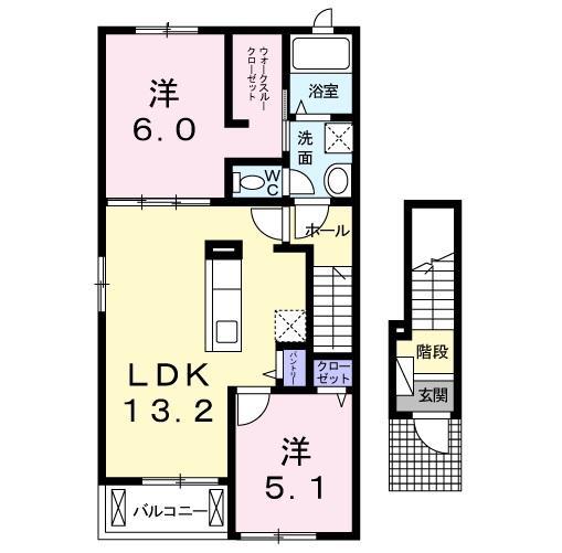 アリエスカーサ(2LDK/2階)の間取り写真