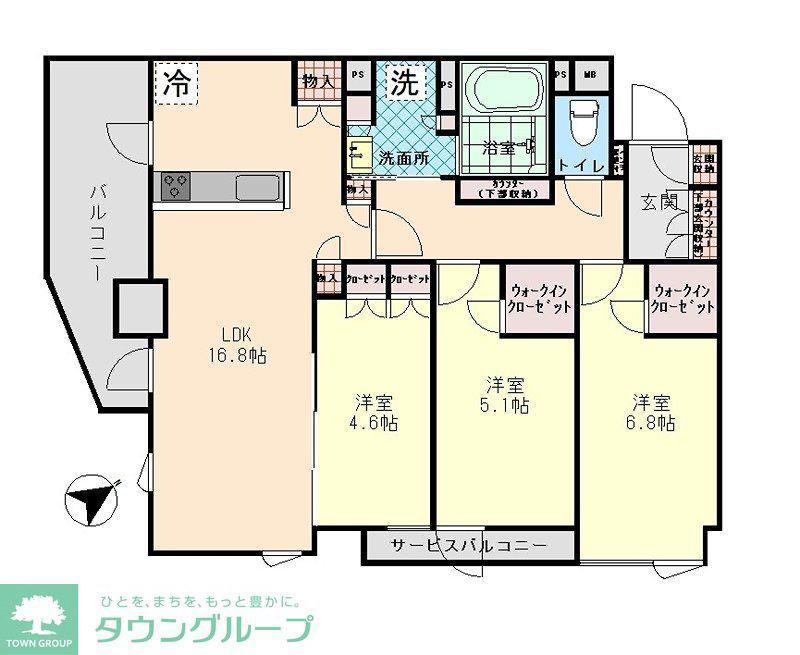 イニシア高輪プレシアスコート(3LDK/3階)の間取り写真