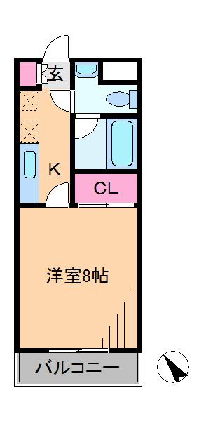 ヴィヴァーチェ日吉(1K/2階)の間取り写真